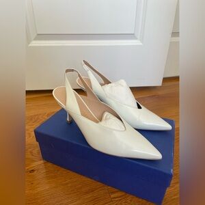 Stuart Weitzman Avianna 75 white slingback calfskin pumps, 9.5B, EU 40